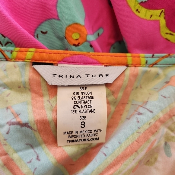 Trina Turk Woodblock Floral Pink Swim Cover Up, sz Small - Picture 7 of 9